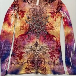S-Twelve Orange and Yellow Graphic Blouse with Symmetrical Design